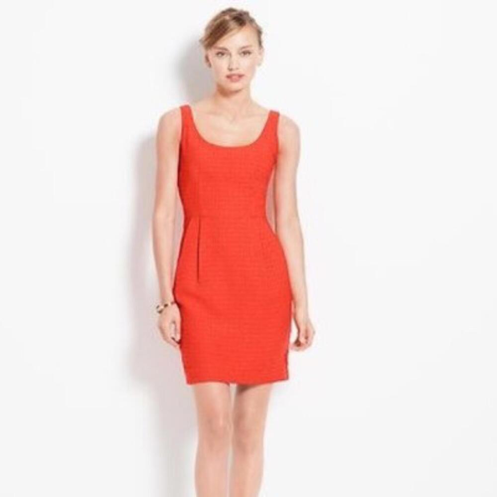 Ann Taylor Orange Textured Sheath Dress 10 Sleeveless Lined Career Cocktail
